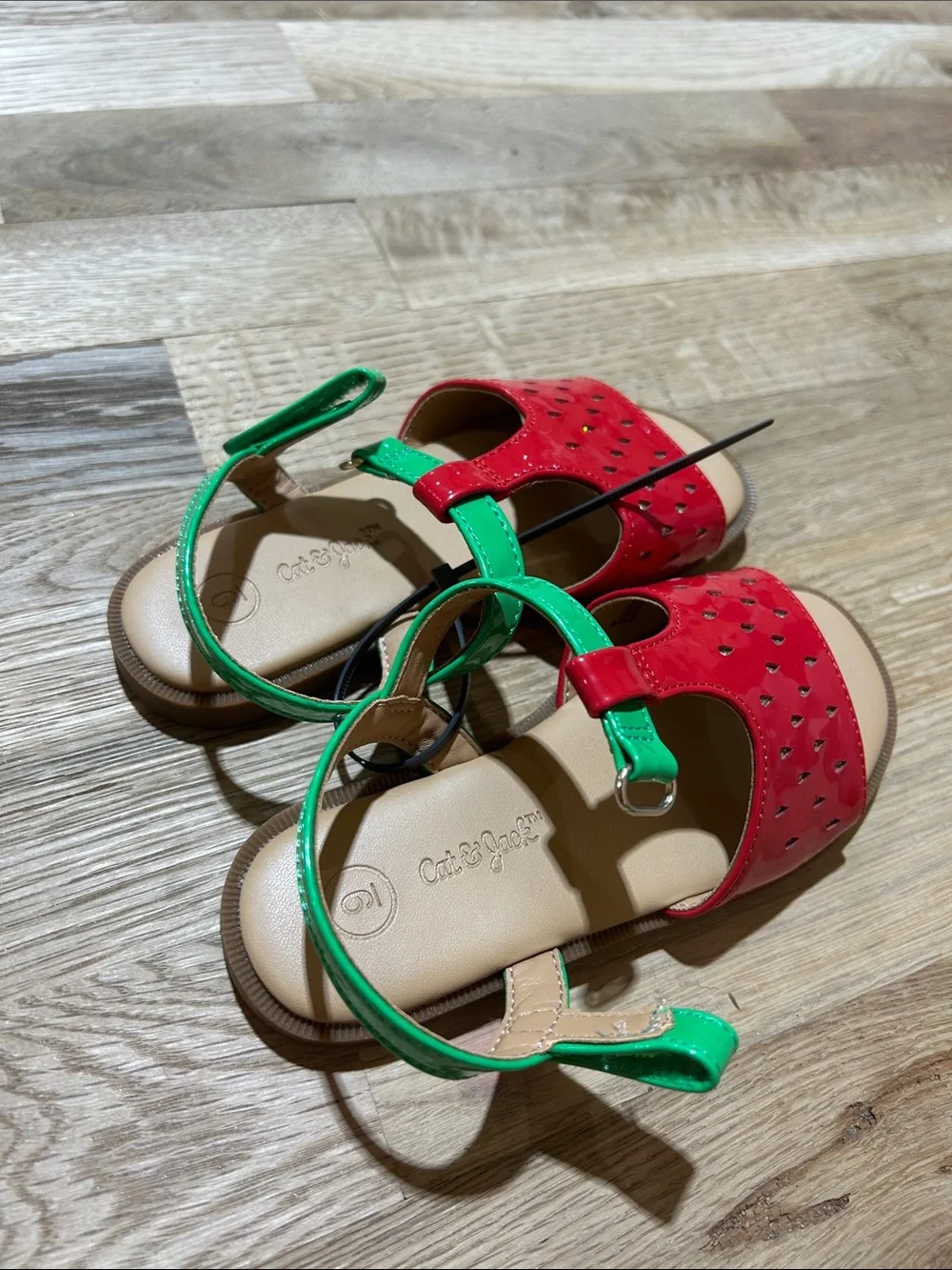Cat & Jack Red and Green Strawberry-Inspired Kids Sandals